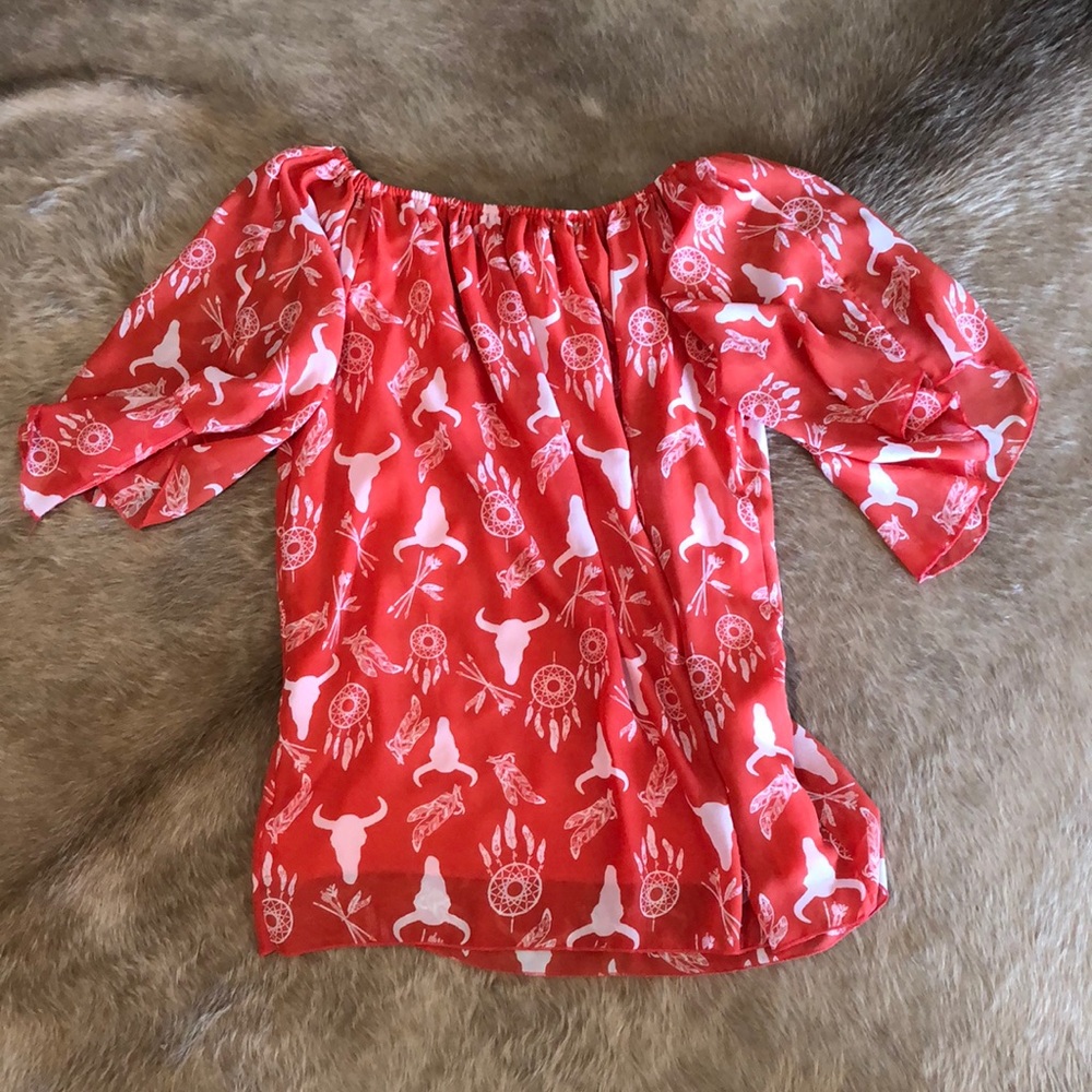 Off the shoulder cow skull tunic top
